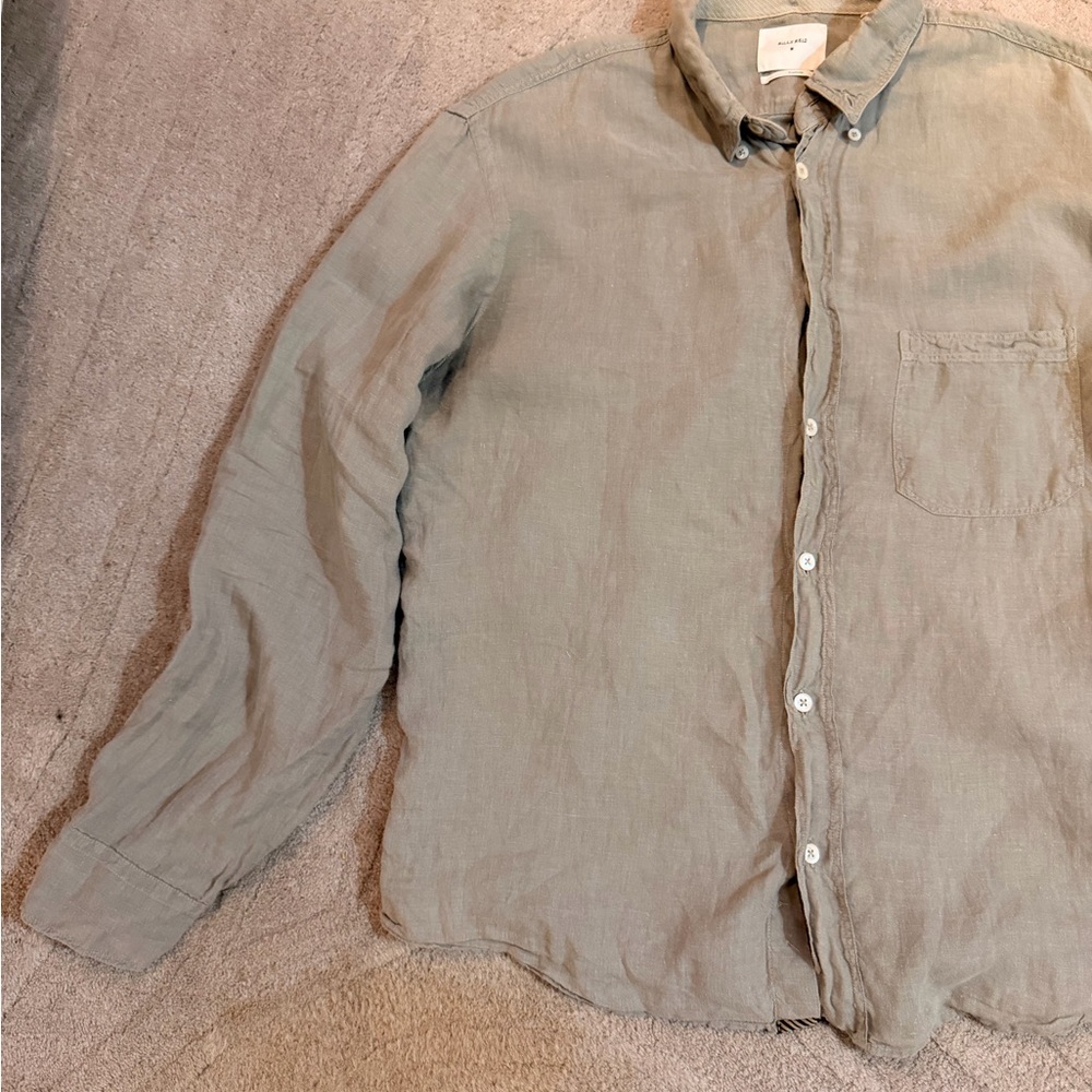 Billy Reid Grey Button-Down 100% Linen Shirt - Picture 4 of 6